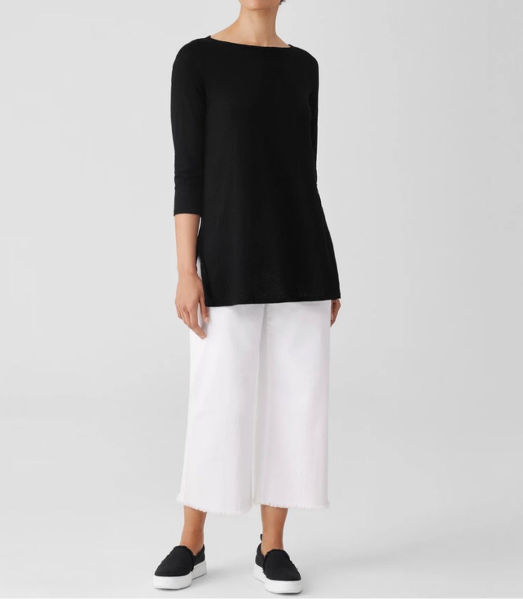 Eileen Fisher $148 Organic Linen Jersey Bateau Tunic Top In Black Xxs New